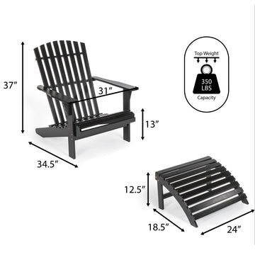Saranac 2-Piece Traditional Rustic Acacia Wood Adirondack Chair with Detachable Ottoman - JONATHAN Y